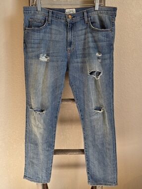 Current/Elliott Women's Distressed Light Blue Straight-Leg Jeans - Size 31